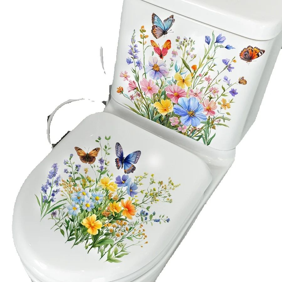 Home Bathroom Floor Tiles - 2 adesivi per WC con fiori