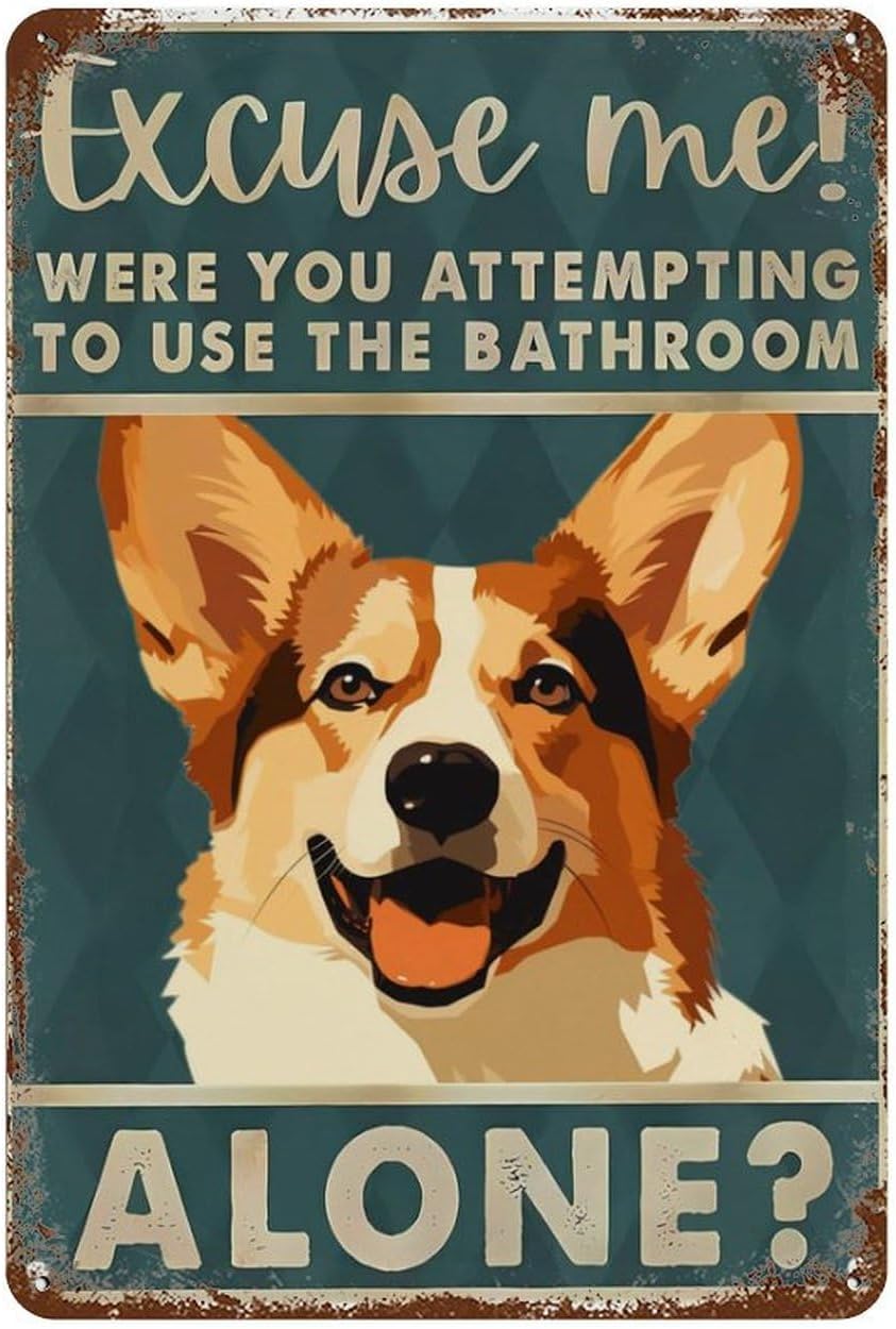 Home Alone Bathroom - Targhe in Latta Retrò Corgi Scusa,