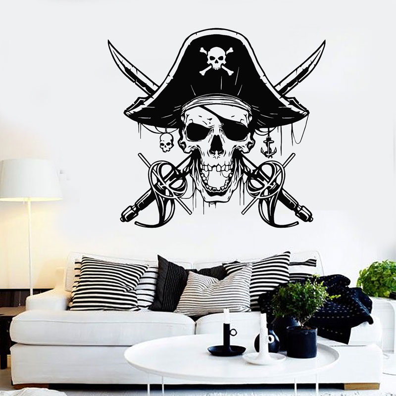 Home Bathroom Floor Tiles - Sciabole pirata Teschio Capitano Mare Adesivo