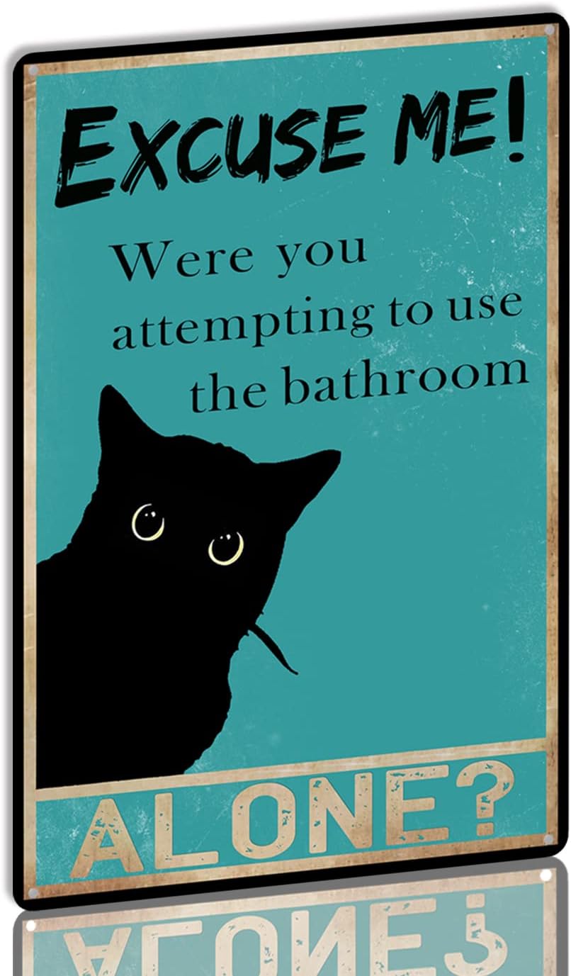 Home Alone Bathroom - YLUYINOM Targa in metallo Divertente gatto